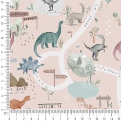 Pretty Fabrics Pink Dino Land Cotton Canvas Fabrics Textile Wholesale 250g/m2